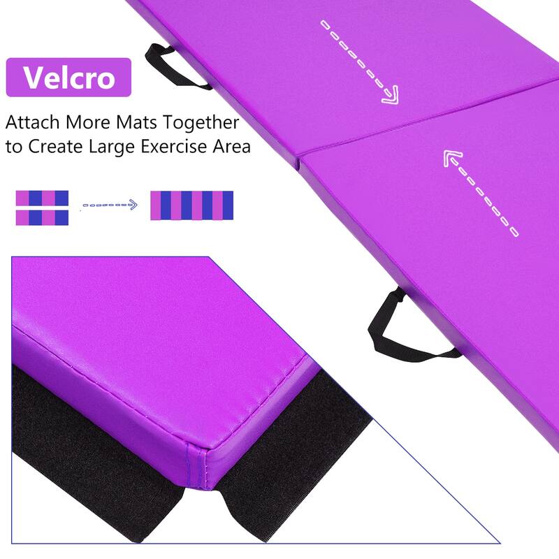 Costway 6''x 2''Gymnastics Yoga Mat Thick Two Folding Panel Gym Purple