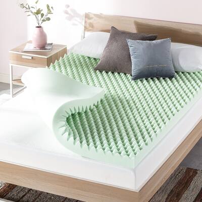 4 Inch Egg Crate Memory Foam Mattress Topper with Calming Green Tea Infusion