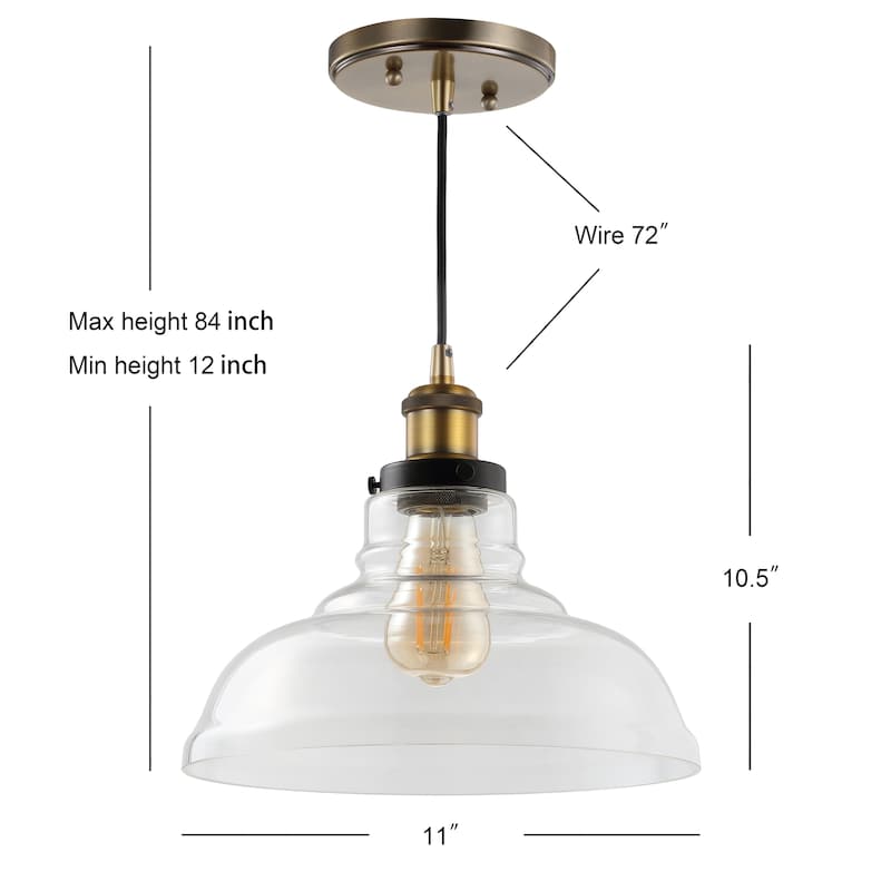 Fontaine 11" Farmhouse Metal/Glass LED Pendant, Brass Gold by JONATHAN Y
