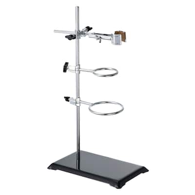 1x Lab Stand Set Laboratory Stand Support w Flask Clamp & Retort Rings - Black, Silver
