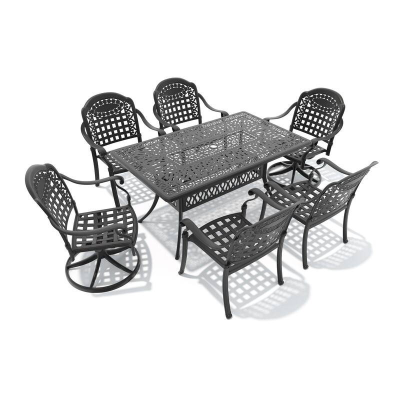 7-Piece Outdoor Dining Set with 1 Table and 6 Chairs, All-Weather Aluminum Outdoor Patio Sets