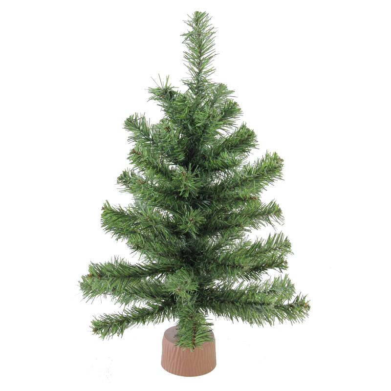 18" Mini Canadian Pine Medium Artificial Christmas Tree Faux Wood Base - 1.5 Foot