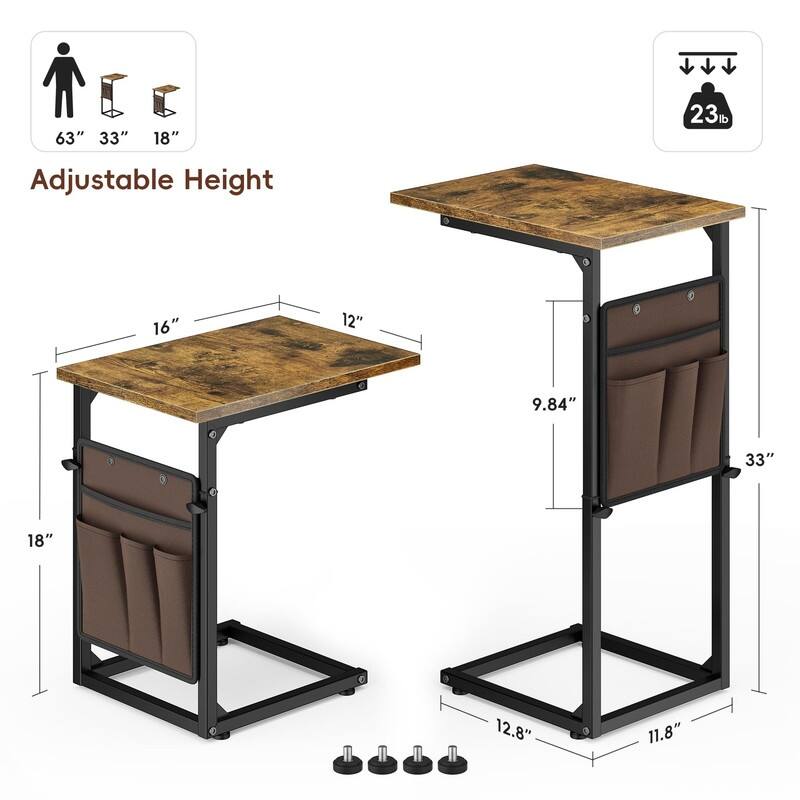C Shaped End Table - 16"D x 12"W x 33"H