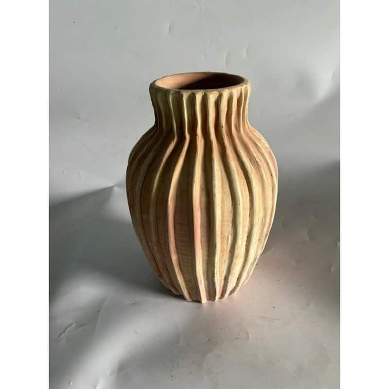 Scalloped Terracotta Vase - 13.75" - Brown