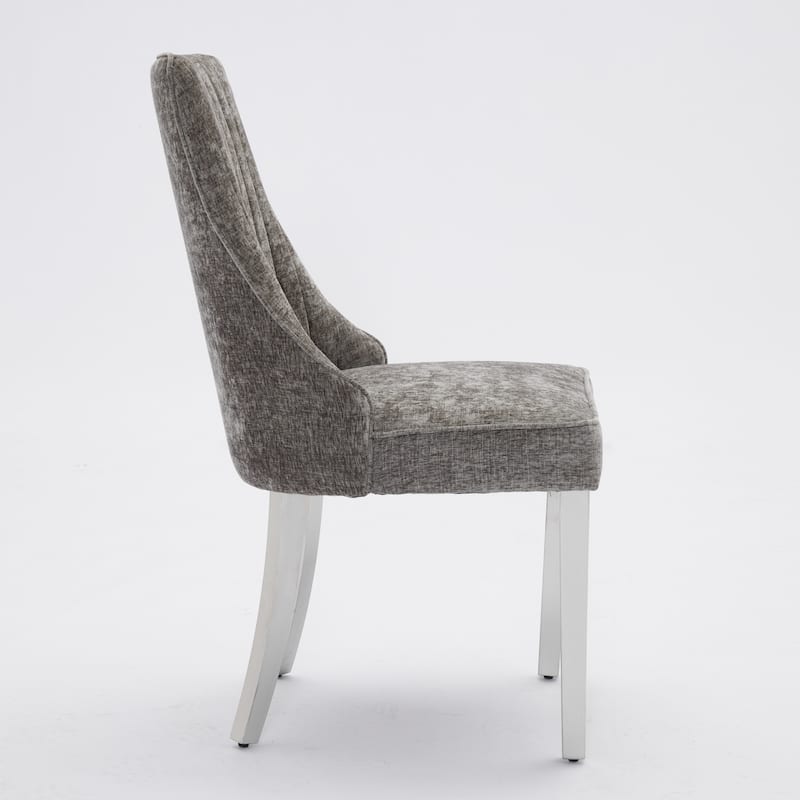 Chenille Fabric Dining Chairs, Tufted Upholstered Kitchen Chairs, High Back Dining Chairs with Stainless Steel Legs