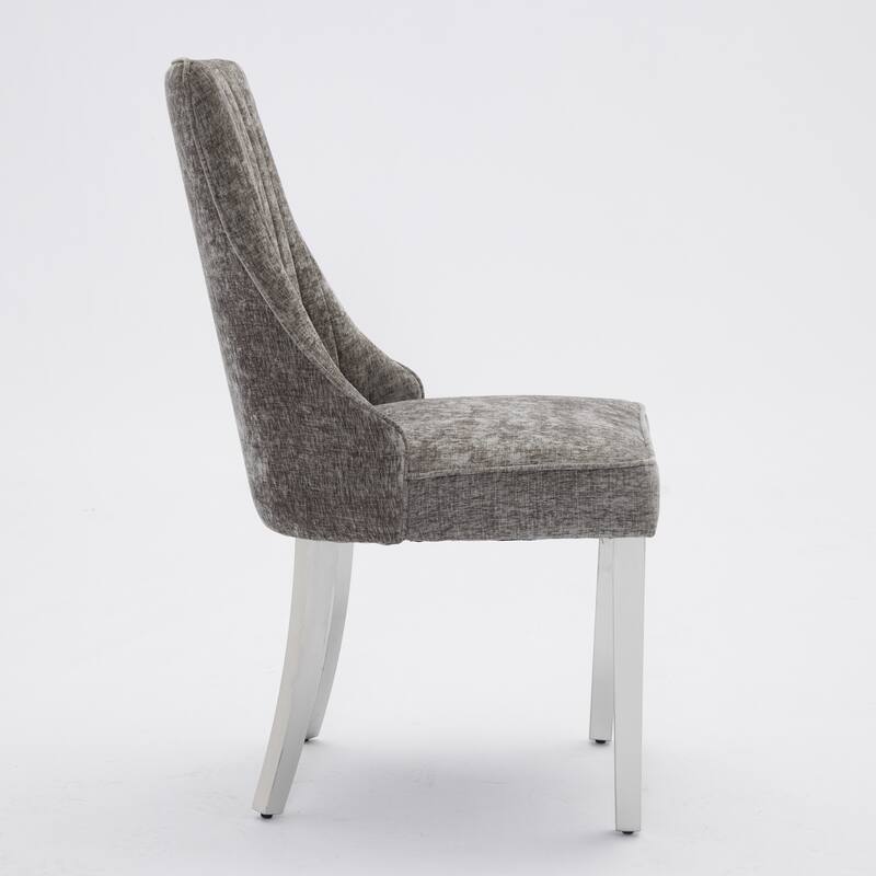 Rayon Cloth Flocking Chenille Dining Chairs Channel Kitchen Dinner Chair Comfy Fabric Upholstered Accent Chair, Set of 2