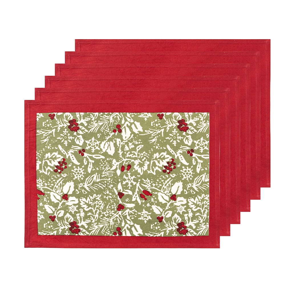 Couleur Nature Baies de houx Mats - Red & Green - 15" x 18" - Set of 6 - 15 x 18