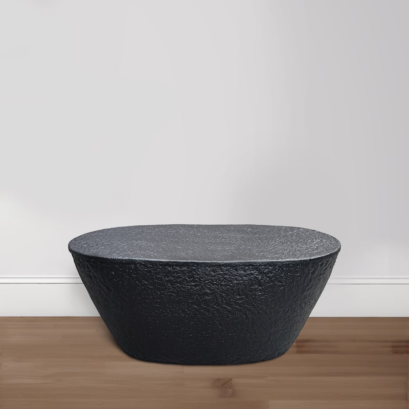 Josi 36 Inch Coffee Table, Handcrafted Hammered Design, Matte Black Sculptural Aluminum Frame