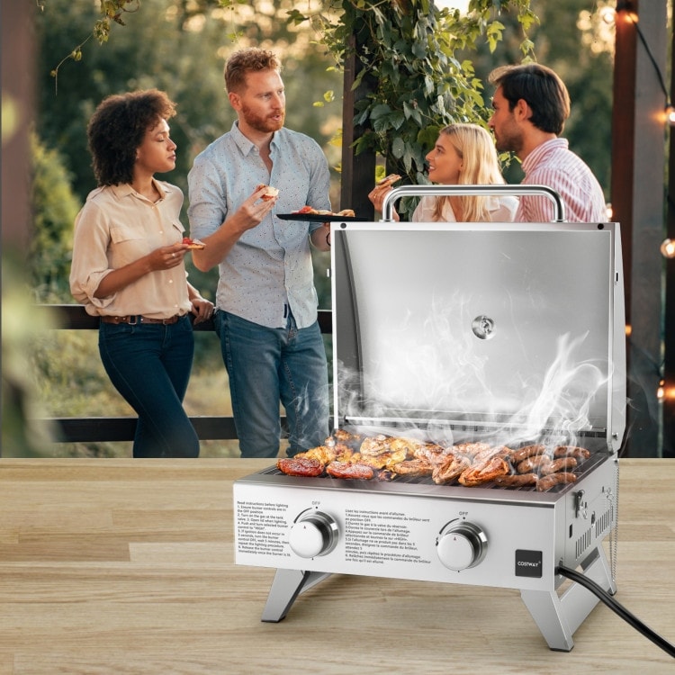 Stainless Steel Propane Grill with Lid for Outdoor Camping
