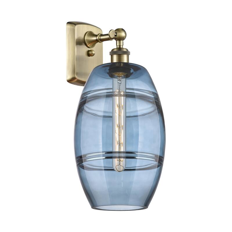 Innovations Lighting 516-1W-11-8 Vaz Sconce Vaz 11" Tall Wall Sconce - Antique Brass / Princess Blue