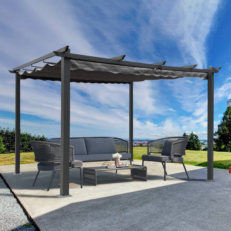 10' X 13' Outdoor Aluminum Pergola with Retractable Sun Shade Canopy