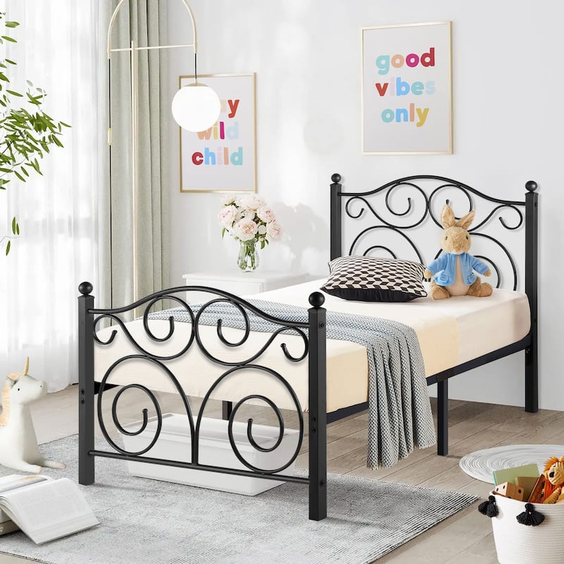 Metal Platform Bed Frame with Scroll Headboard - Twin