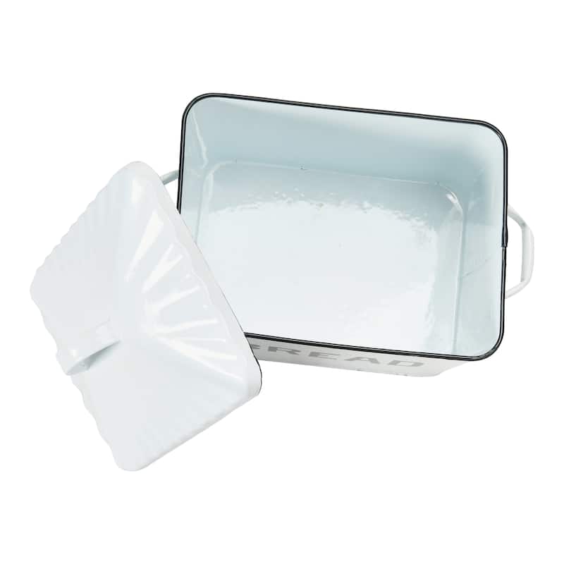 Enameled Metal Bread Box with "Bread" Message