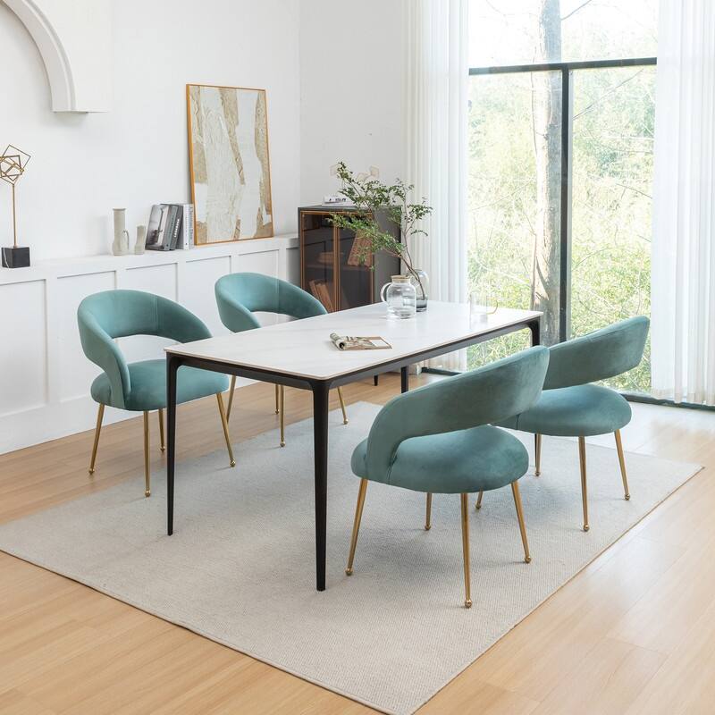 SEYNAR Mid Century Modern Velvet Upolstered Open-Back Dining Chair Set of 4 - Green