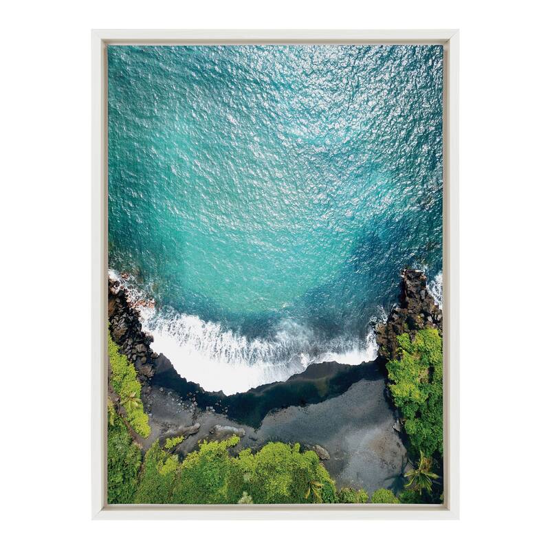 Kate and Laurel Sylvie Maui Black Sand Framed Canvas by Rachel Bolgov - 18x24 - Plastic - White