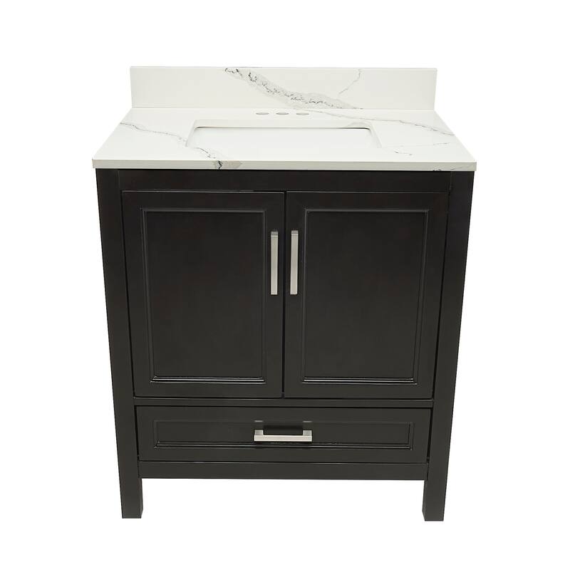 Nevado 37" Bathroom Vanity with Cultured Marble Vanity Top Sink in White with White Basin - Brown - Calacatta White