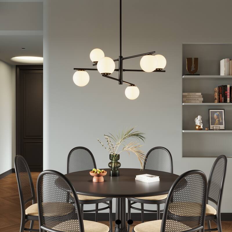Modern 6-Light Large Bubble Sputnik Chandelier with Frosted Glass