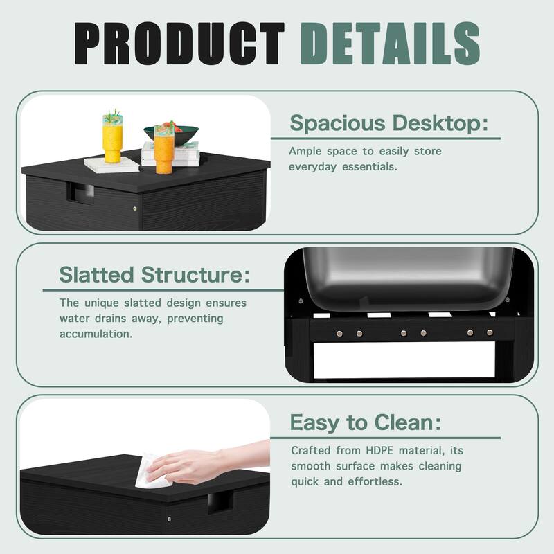 Outdoor Patio Weather Resistant HDPE Coffee & Side Table, Build-in Stainless Steel Cooler Bucket