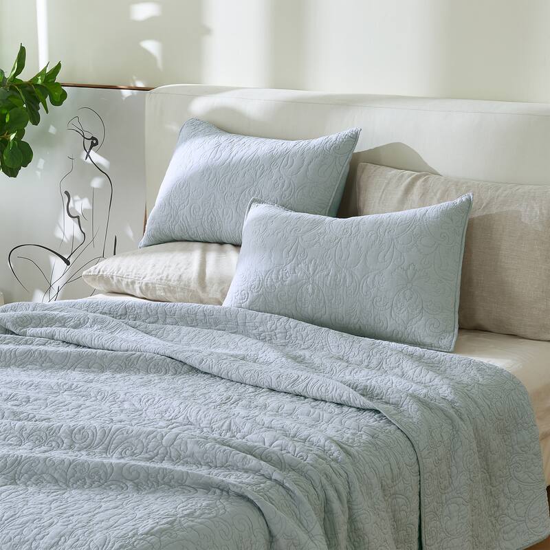 Patina Vie Maison 100% Cotton Stitched 3 Piece Quilt and Sham Set