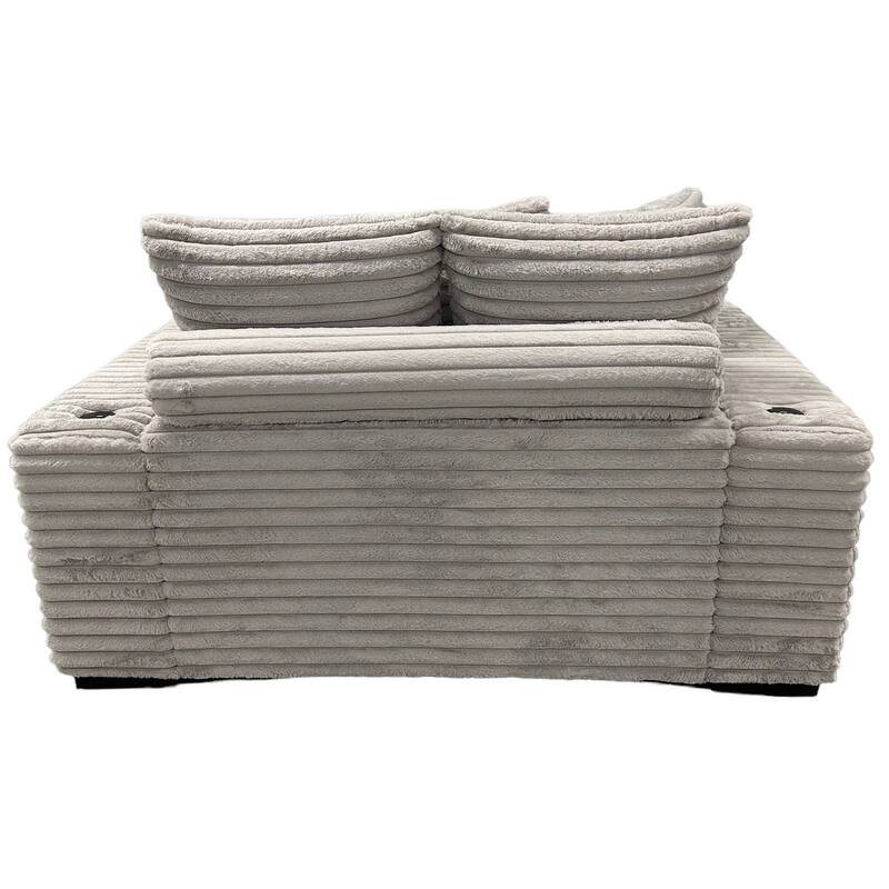 Ziv Oversized Cuddler Chaise, Plush Ribbed Gray Polyester Upholstery