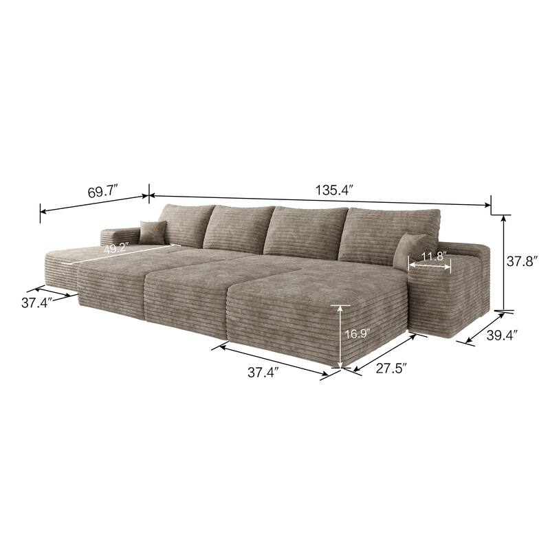 135" 6-Seater Modular Cloud Sofa Bed, Apartment Sectional, Easy Setup