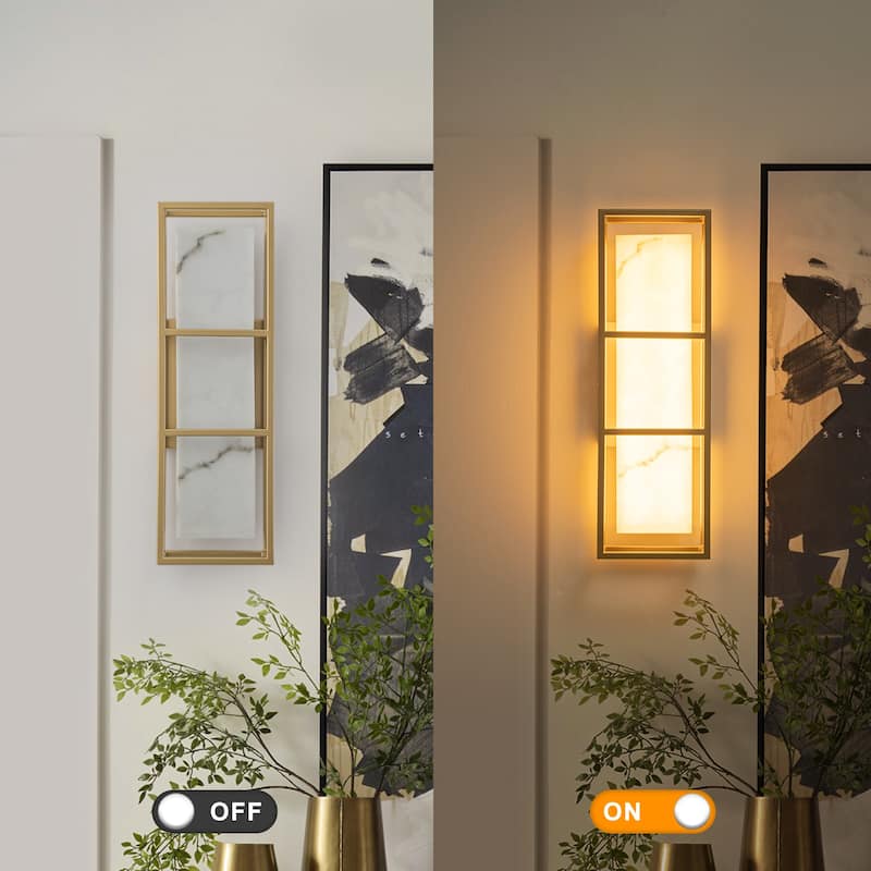 Brushed Gold LED Wall Sconce with White Alabaster Resin Shade