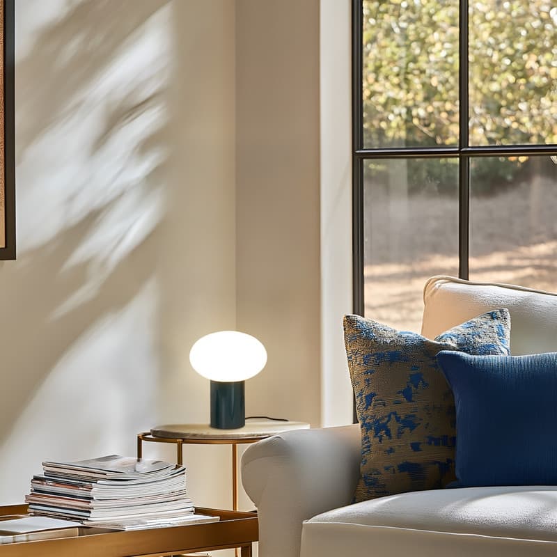 Brightech Ivy LED Glossy Teal Midcentury Round Globe Dimmable Bedside Nightstand Desk Lamp