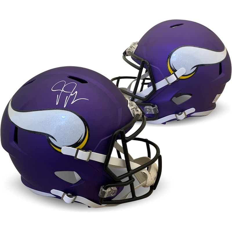 Justin Jefferson Autographed Minnesota Vikings Signed Football Mini Helmet BAS Beckett COA - 8'6" x 11'6"