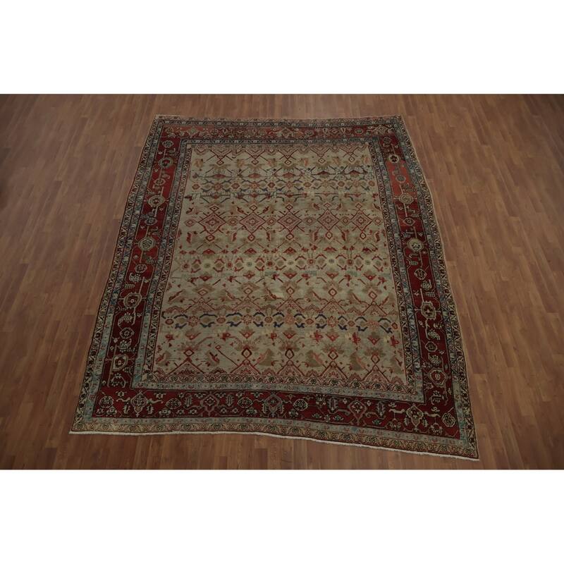 Hand Knotted Oriental 100% Wool Carpet Traditional Floral Beige & Ivories Sultanabad (Ziegler) Area Rug - 11' 0'' X 9' 1''