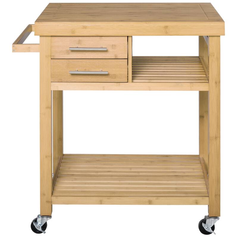 Bamboo Kitchen Island Cart On Wheels(no include stool)