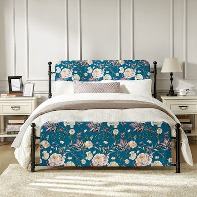 Diana Transitional 62" Floral Upholstered Platform Metal Bed Frame with Washable Slipcover by HULALA HOME