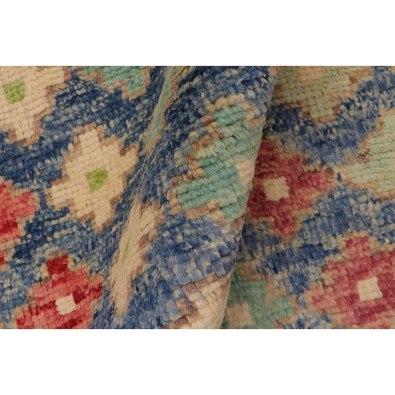 Modern Balochi Berg Blue/Red Hand Knotted Wool Rug - 4'2'' x 6'1''