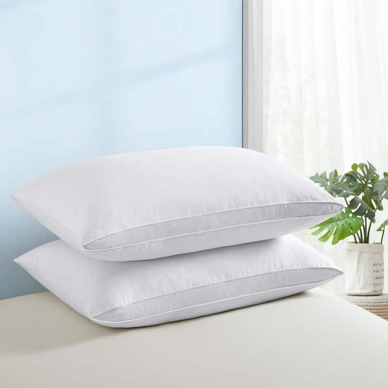2 Pack Gusseted & Classic Goose Feather Bed Pillows with Soft Cover - White - Medium - King