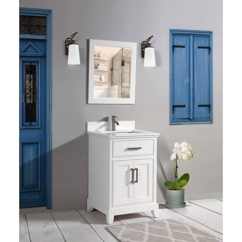 Vanity Art 30" Single Sink Bathroom Vanity Set with Engineered Marble Top and Free Mirror