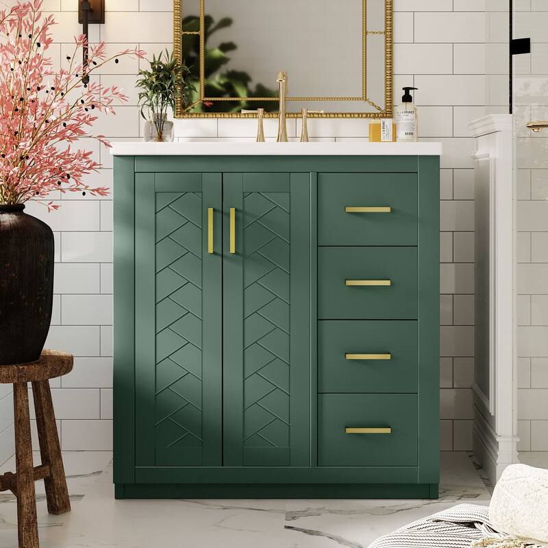 Minimal Geometric Pattern Bathroom Vanity Cabinet with 3 Drawers