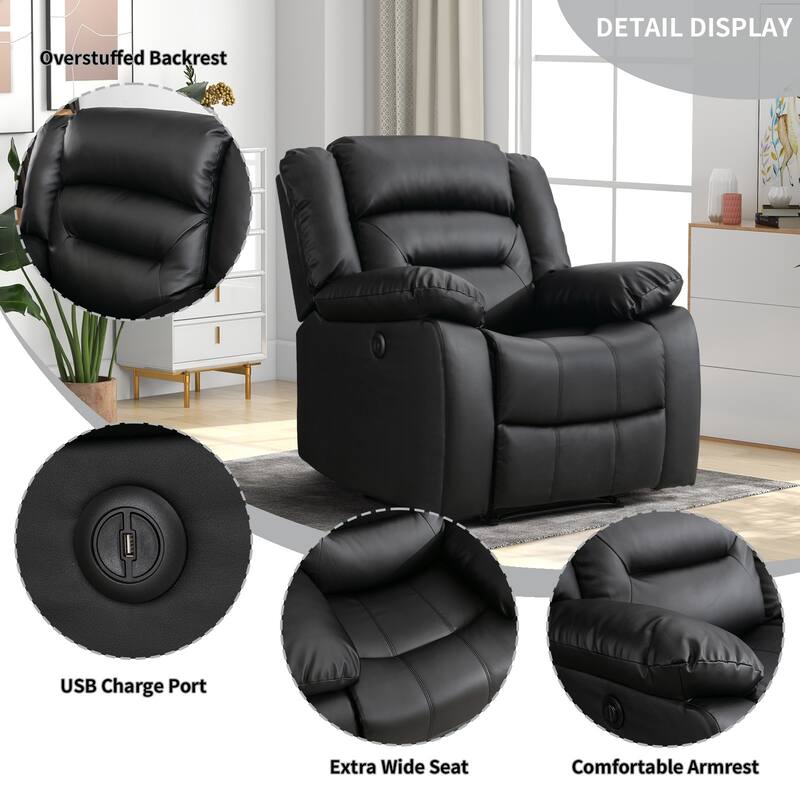 Faux Leather Power Loveseat Recliner, Electric Reclining Sofa with Overstuffed Armrests, 2-Seater Couch for Living Room