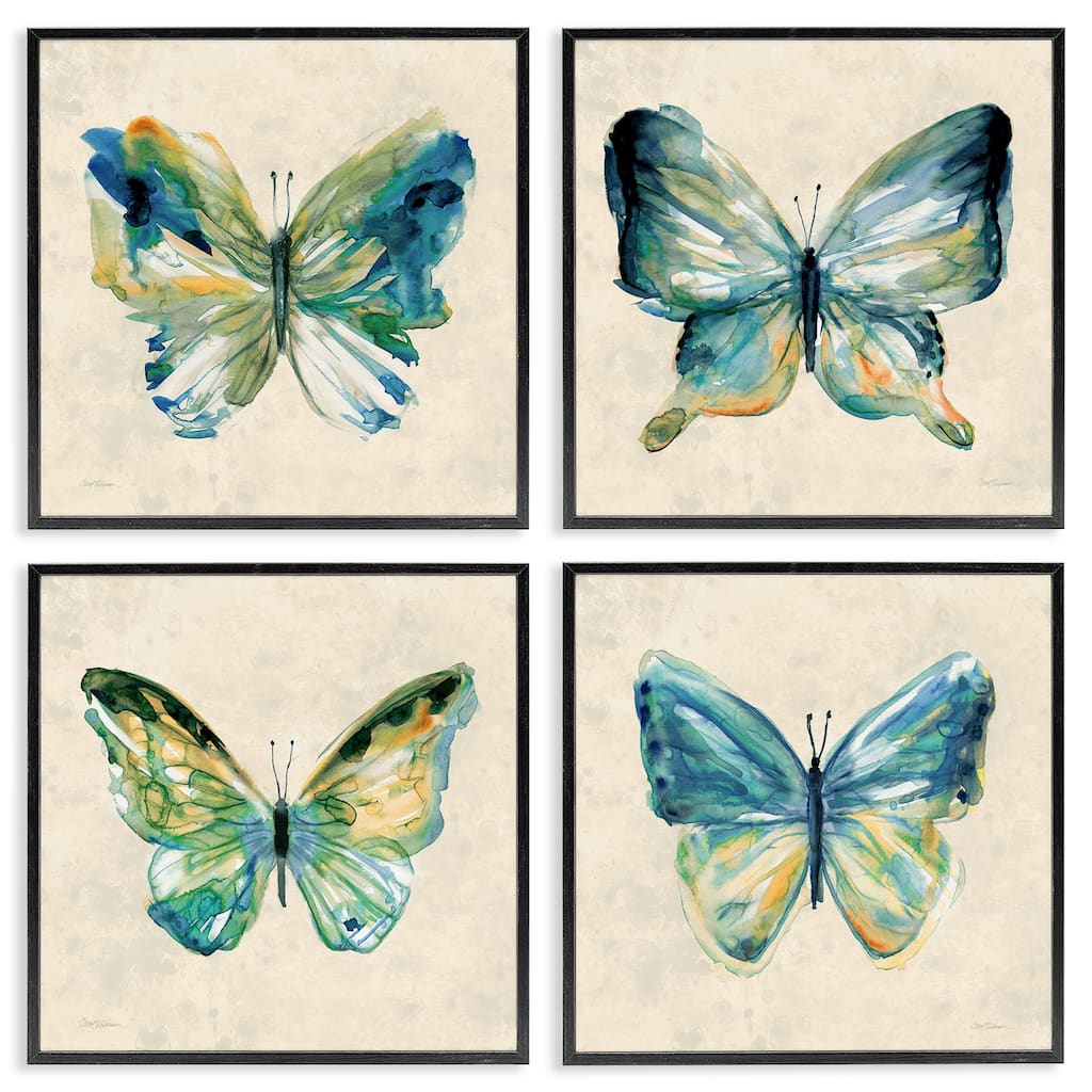Stupell Abstract Green Butterflies Framed Giclee Art Design By Carol Robinson (Set of 4)