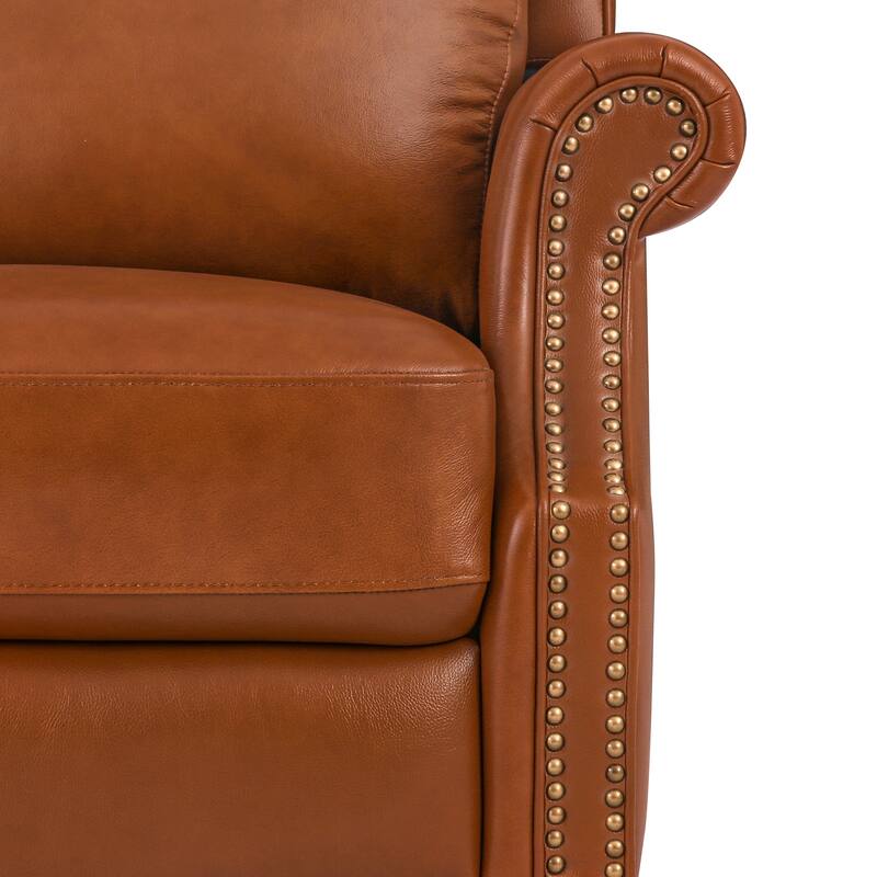 29.5-Inch Modern Recliner Chair,Genuine Leather Recliner With Comfortable Arms And Single Chair For Living Room,Beige/Blue/Brown