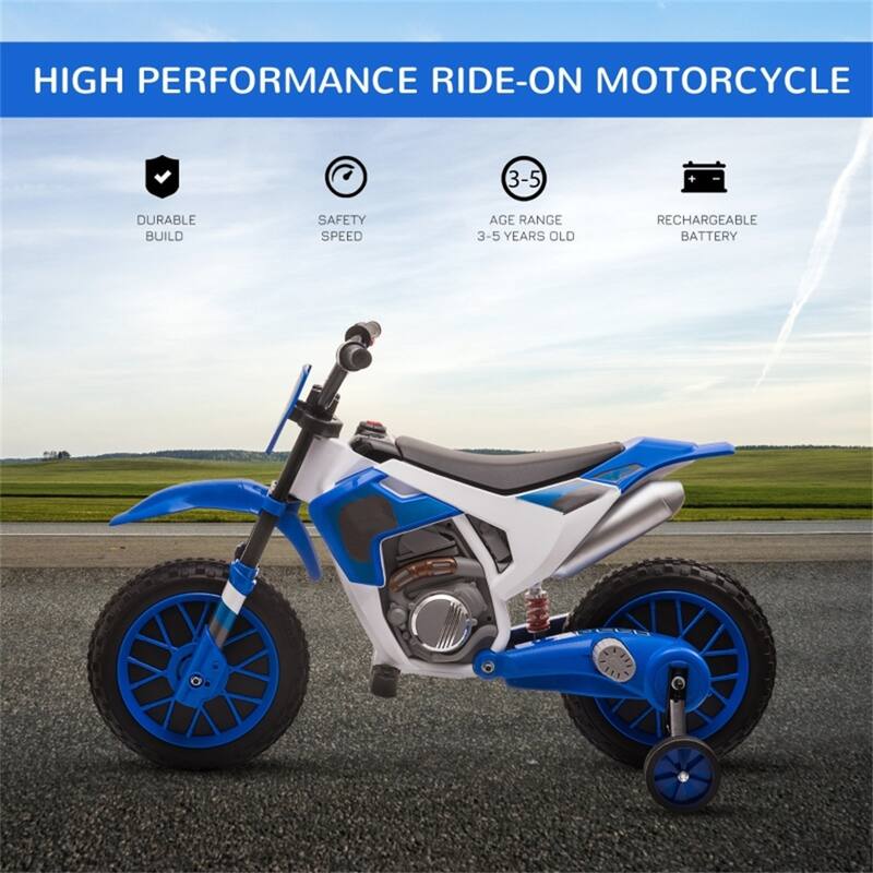 Kids Ride-On Motorcycle 12V with Rechargeable Battery and Dual Shock Removable Training Wheels - 42"L x 20.25"W x 26.75"H