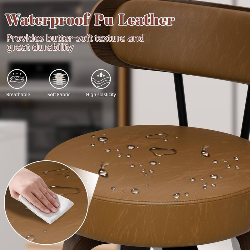 XINMICS 26 Inches Swivel Counter Height Bar Stools with Faux Leather Upholstered Pad Wood Back, Set of 2/3/4