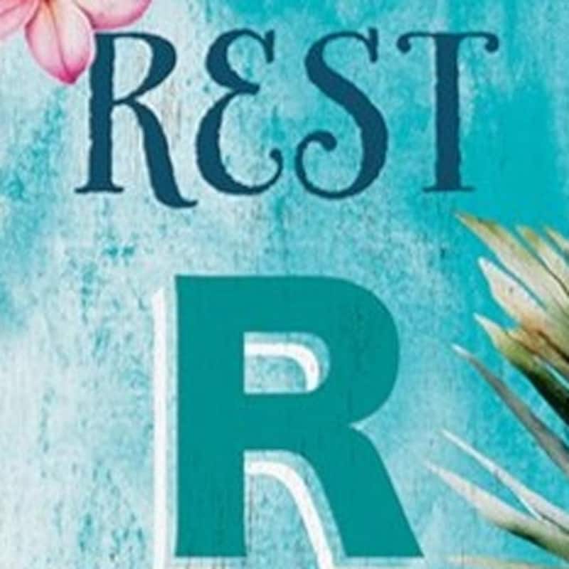 HomeRoots 10" Aquamarine And Pink Solid Wood Tropical Floral Rest Relax Enjoy Porch Sign