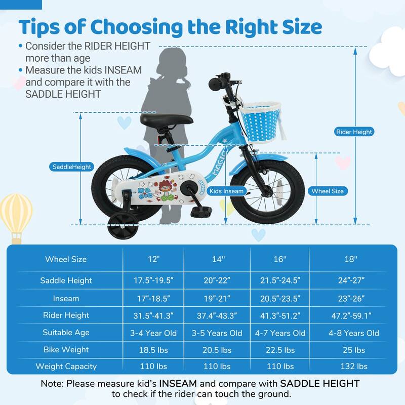 Costway 12”/14”/16”/18” Kids Bike with Training Wheels, Basket, Hand & - See Details