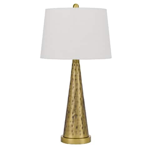 27 Inch Table Lamp with Metal Cone Hammered Brass Base - 15 L X 15 W X 21 H Inches