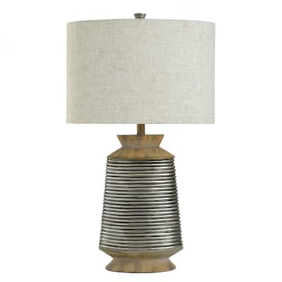 Haver Hill Table Lamp - Brushed Brown and Gold Polyresin Body - Oatmeal Shade