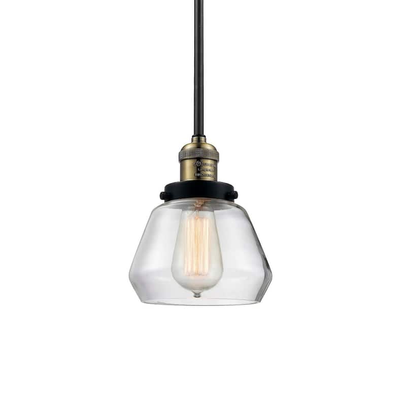 Innovations Lighting Fulton Single Light 7" Wide Mini Pendant with - Black / Antique Brass / Clear