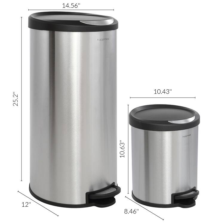 happimess Oscar Round 8-Gallon Step-Open Trash Can with FREE Mini Trash Can, Stainless Steel/Black