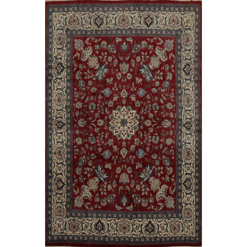 Hand Knotted Oriental 100% Wool Carpet Traditional Floral Red Sarouk Area Rug - 10' 6'' X 8' 0''
