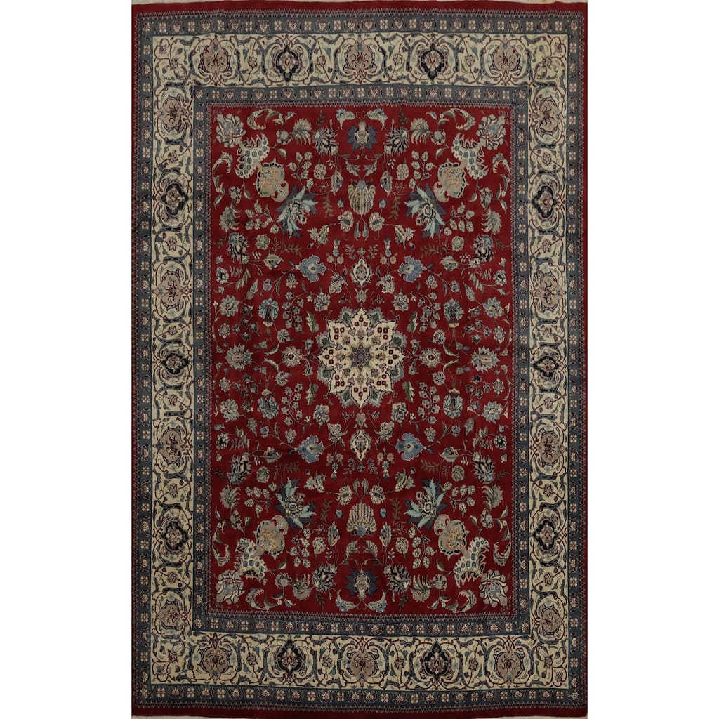 Hand Knotted Oriental 100% Wool Carpet Traditional Floral Red Sarouk Area Rug - 10' 6'' X 8' 0''