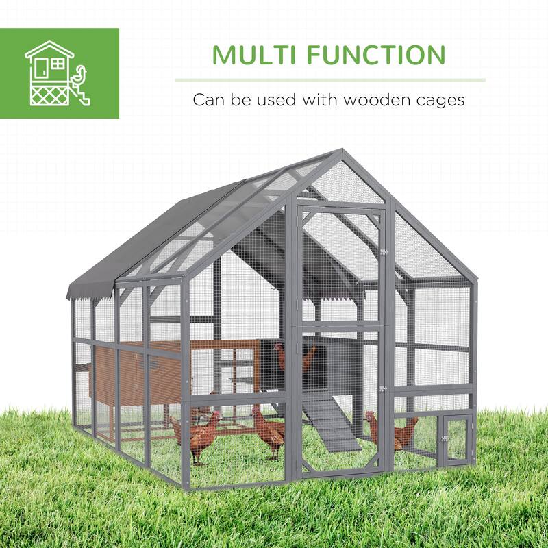PawHut Chicken Run, 9.2' x 6.1' Large Chicken Coop with Nesting Box, Water-Resistant and Anti-UV Cover, Door