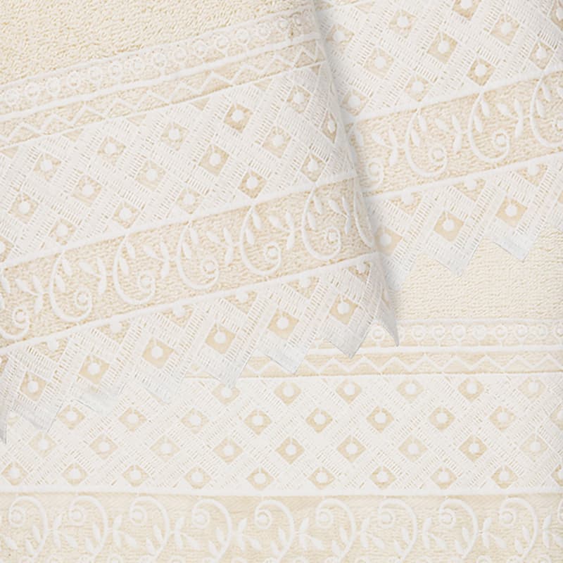 Authentic Hotel and Spa 100% Turkish Cotton Aiden 3PC White Lace Embellished Towel Set